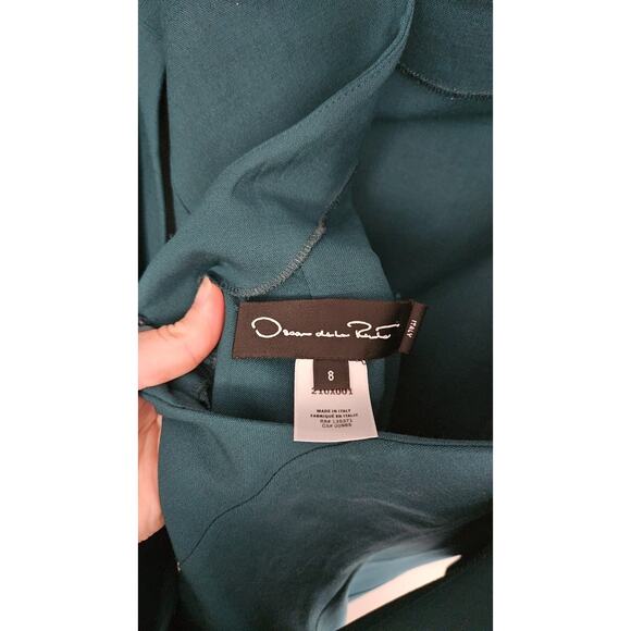 Oscar de la Renta Women's Teal High Neck Cowl Back Formal Gown Size 8 - Picture 7 of 11